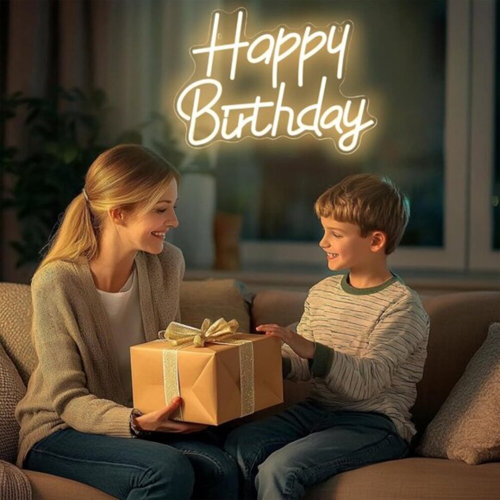 New Happy Birthday Neon Sign, Warm White LED Wall Light for Party & Backdrop - Picture 7 of 7